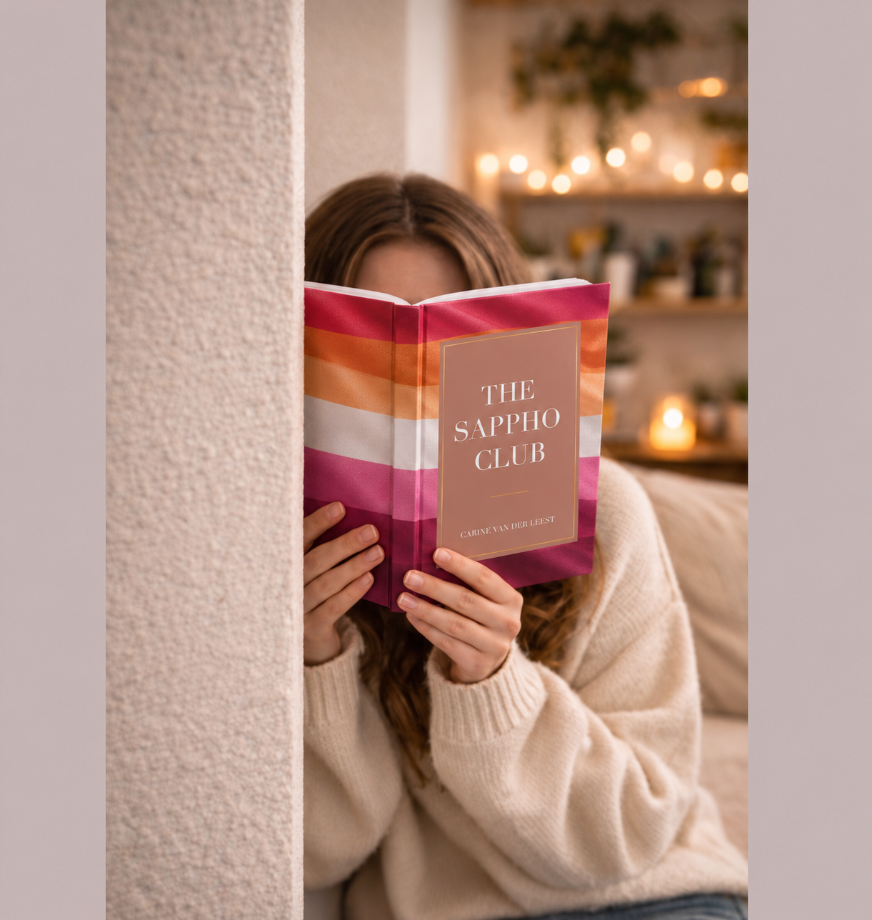 A reader holding The Sappho Club